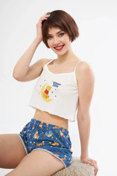 Winnie the Pooh Desenli Askılı Şortlu Takım Zalle